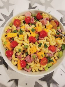 Cold pasta salad.