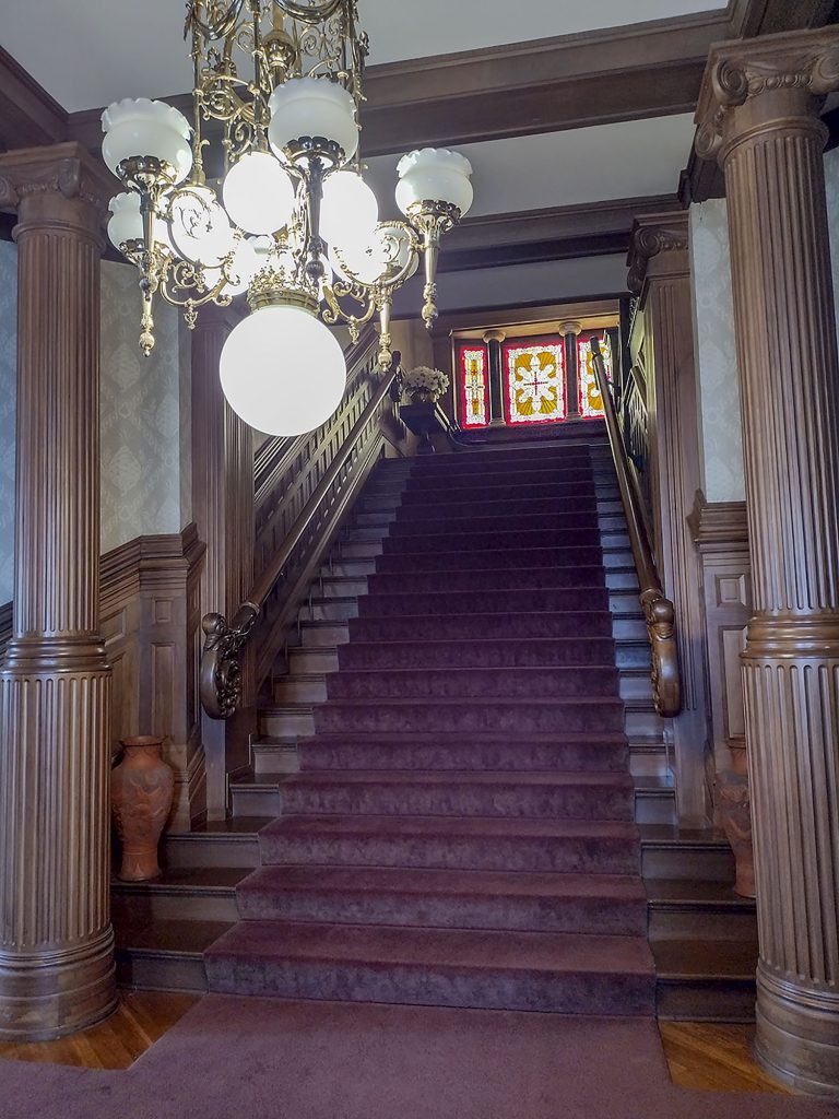 The Howard Steamboat Museum’s grand staircase and top floor were restored using grant funds after they were damaged in a fire in 1971. (Photo by Shelley Byrne)