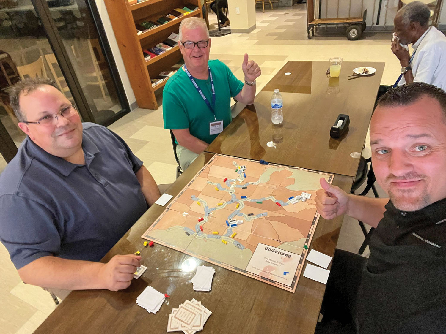 Seamen’s Church Institute NAMMA director Jason Zuidma and SCI chaplains play test the board game Underway in an Introduction To Seafarers’ Welfare and Maritime Ministry class at the Houston International Seafarers Center recently. (Photo courtesy of Matthew Hyner)