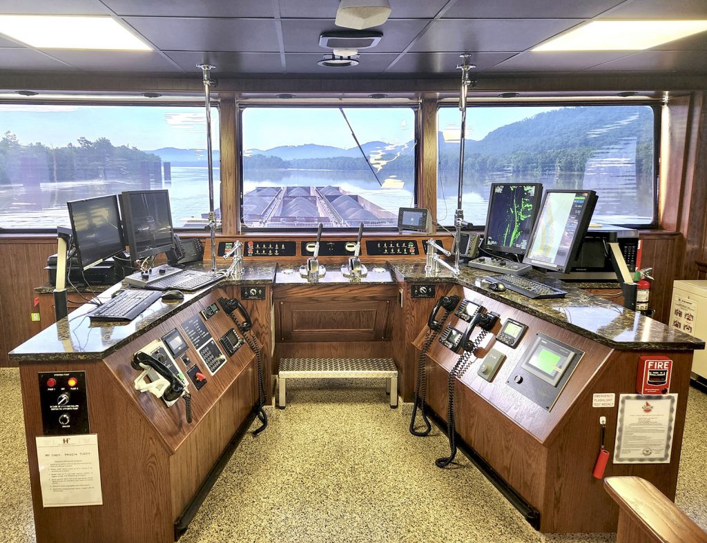 Wheelhouse of the mv. Capt. Reggie Tubbs. (Photo courtesy of Hines Furlong Line)