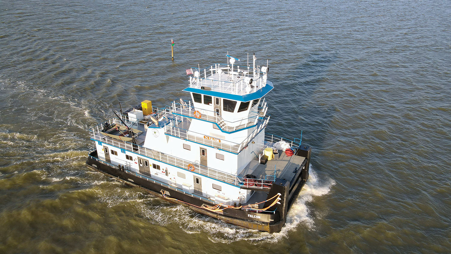 The 2,000 hp. mv. Falcon is the third of six identical towboats being built for Florida Marine Transporters by Steiner Shipyard.