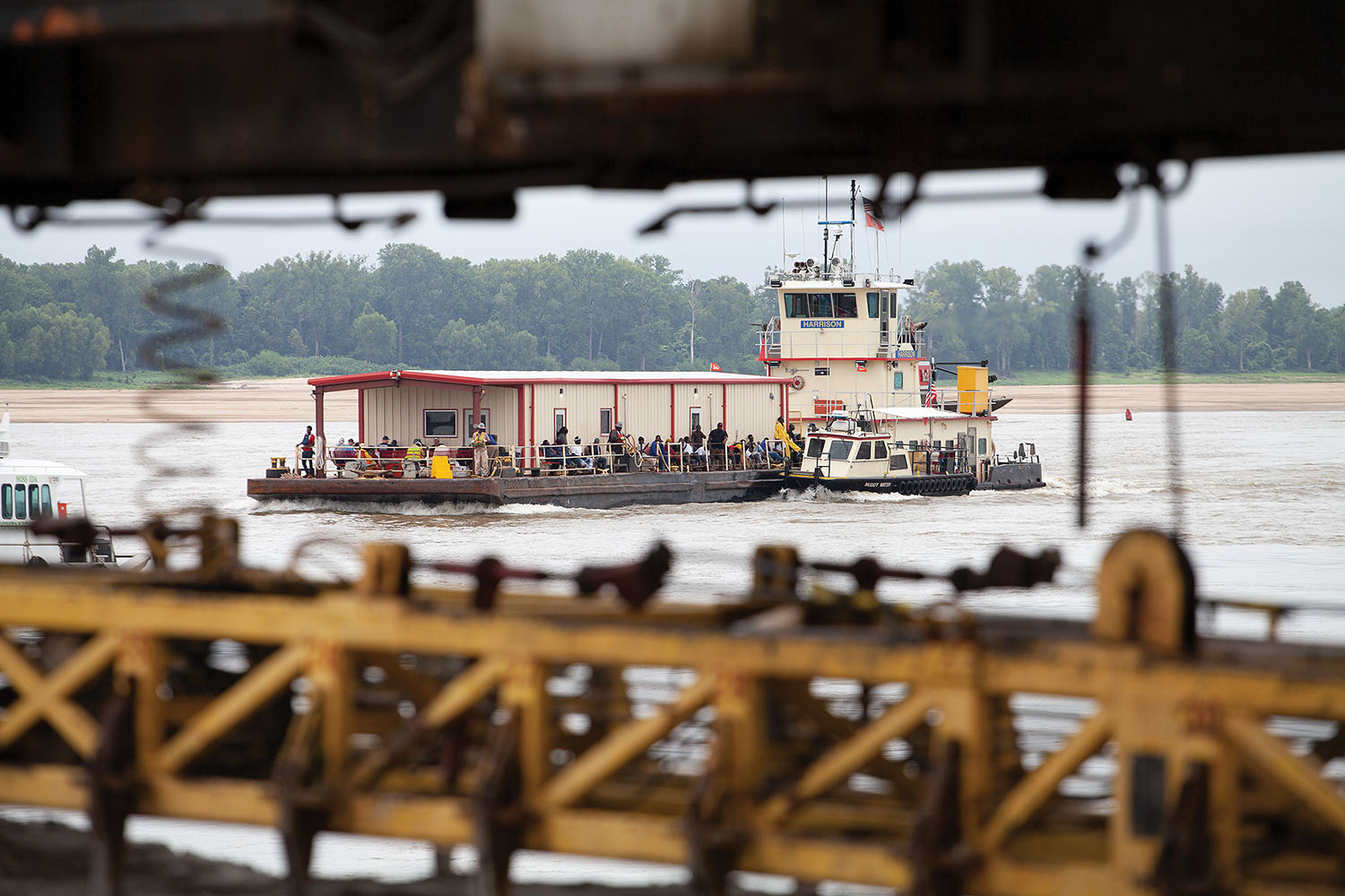 The mv. Harrison bringing the revetment crew back to the MSU after lunch. (Photo by Frank McCormack)