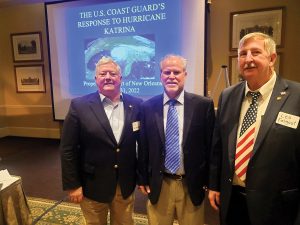 Adm. (Ret.) Joel Whitehead, executive vice president of the International Propeller Club; Paskewich; and Leo Falgout, president of the New Orleans Propeller Club chapter