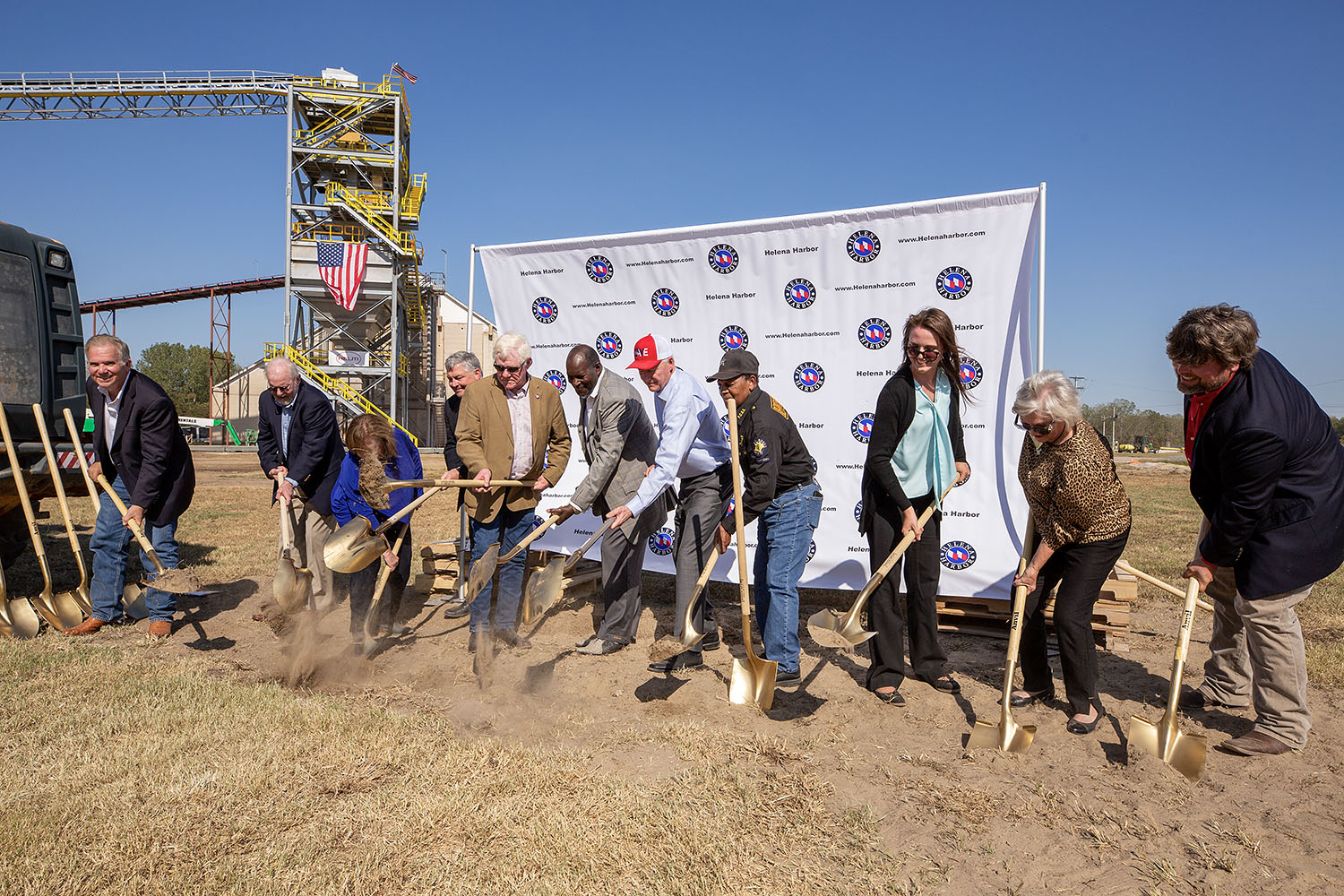 Groundbreaking for new Helm Fertilizer terminal being built at Helena Harbor.—photo by Karen E. Segrave/KES Photo