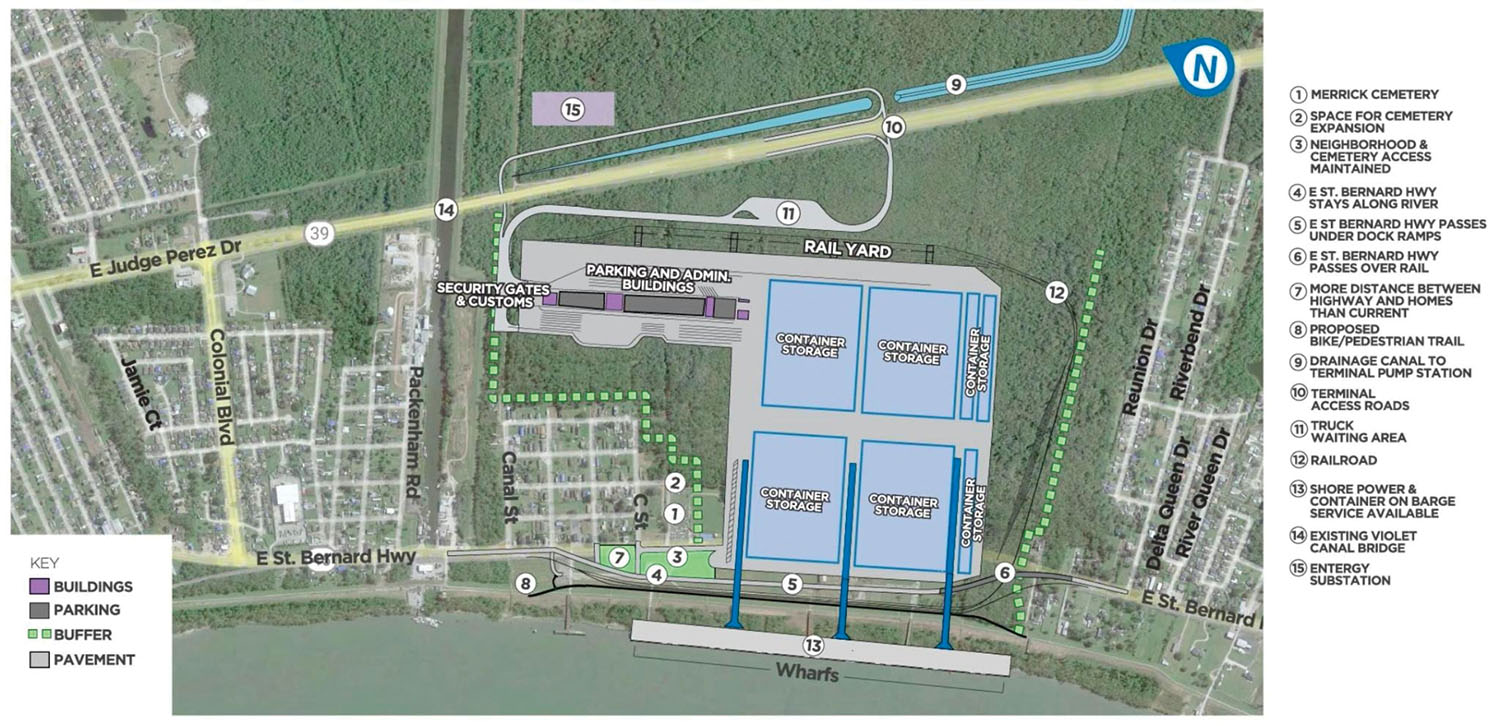 Port of New Orleans map of proposed Louisiana International Terminal.