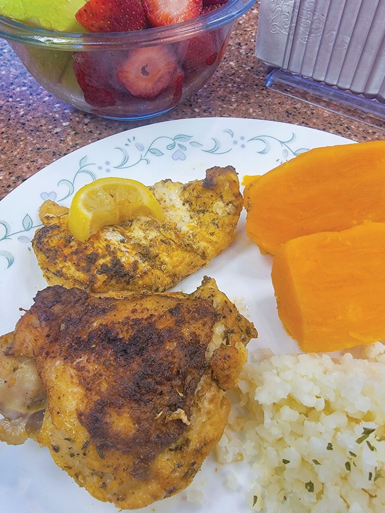 Garlic herb-crust chicken.