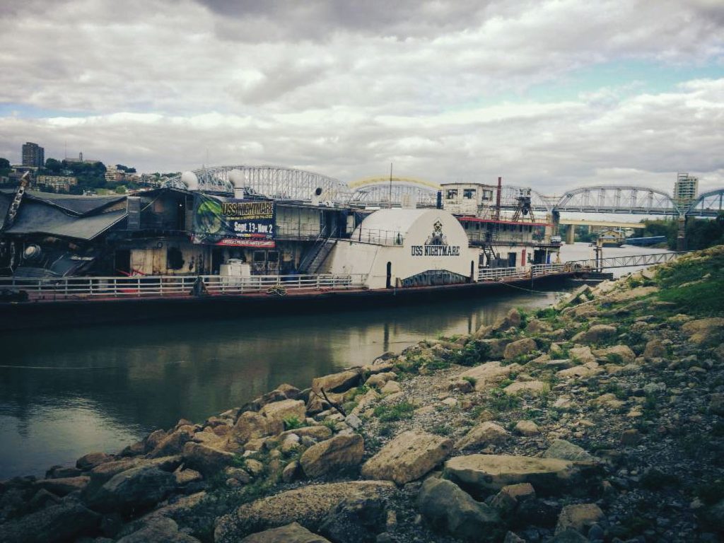 As the USS Nightmare at Newport, Ky. (Photo courtesy of BB Riverboats)