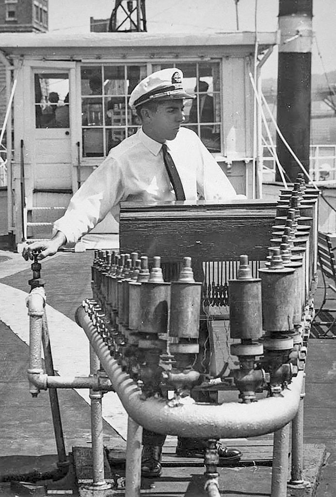 Capt. Clarke ‘Doc’ Hawley at the Avalon calliope. (Don Sanders collection)