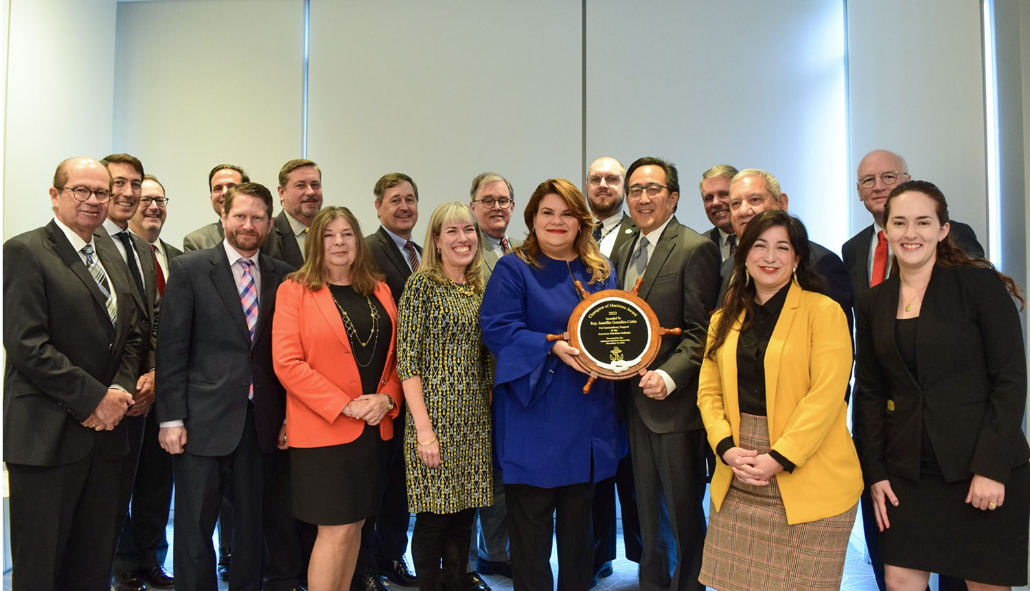 Rep. Jenniffer González-Colón, center, with the board of the American Maritime Partnership.