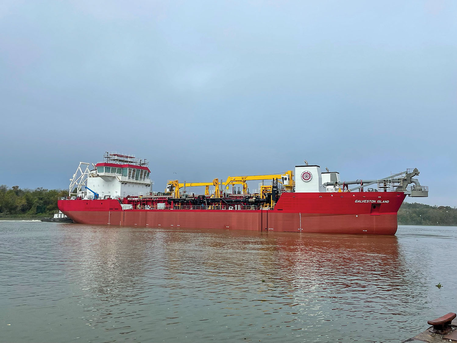 The 6,500-cubic-yard-capacity dredge Galveston Island is the first of two sister trailing suction hopper dredges that Conrad Shipyard is building for Great Lakes Dredge & Dock. (photo courtesy of Great Lakes Dredge & Dock)