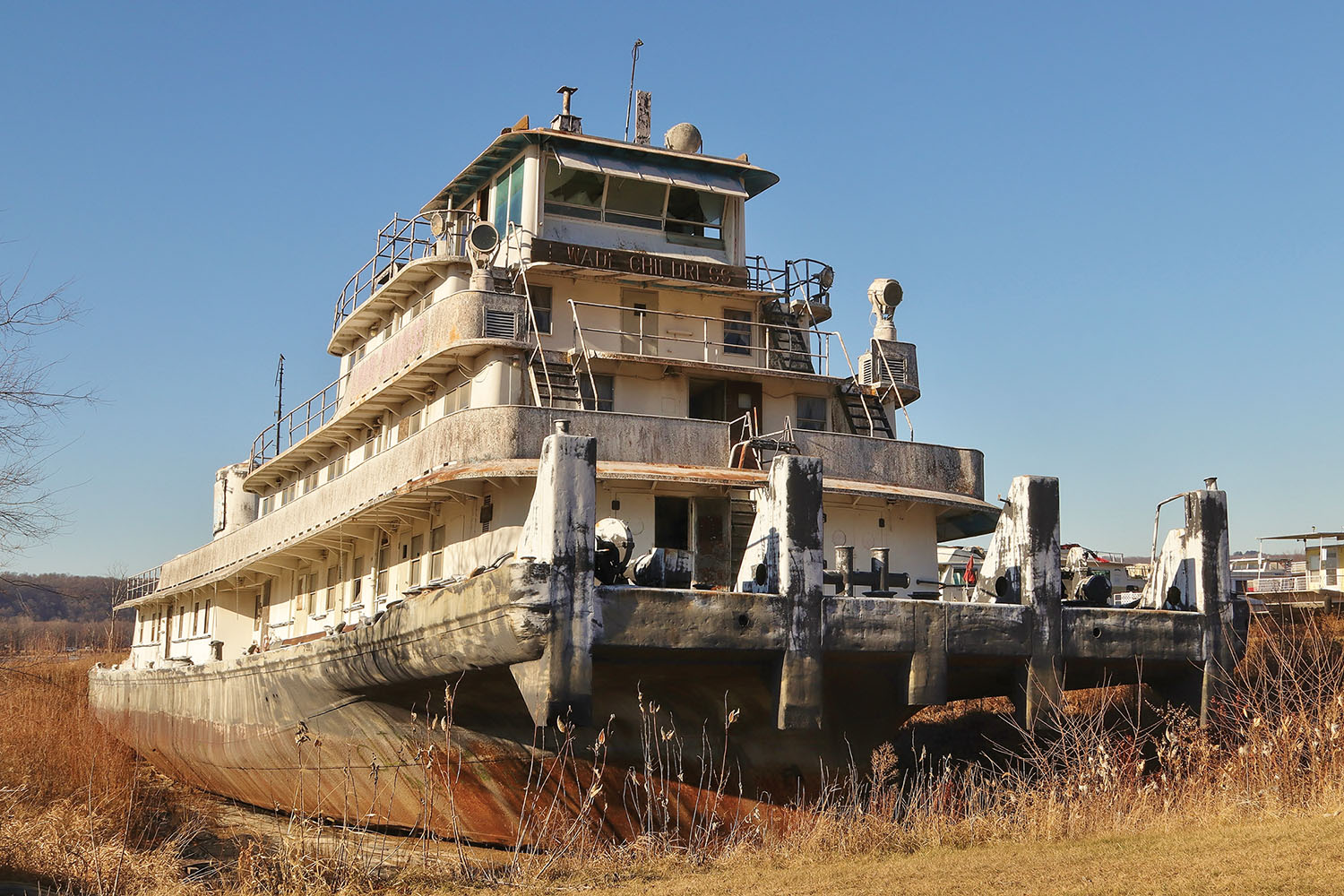 The mv. L. Wade Childress today sits high and dry at Prairie du Chein, Wis. (Photo by John Miller)