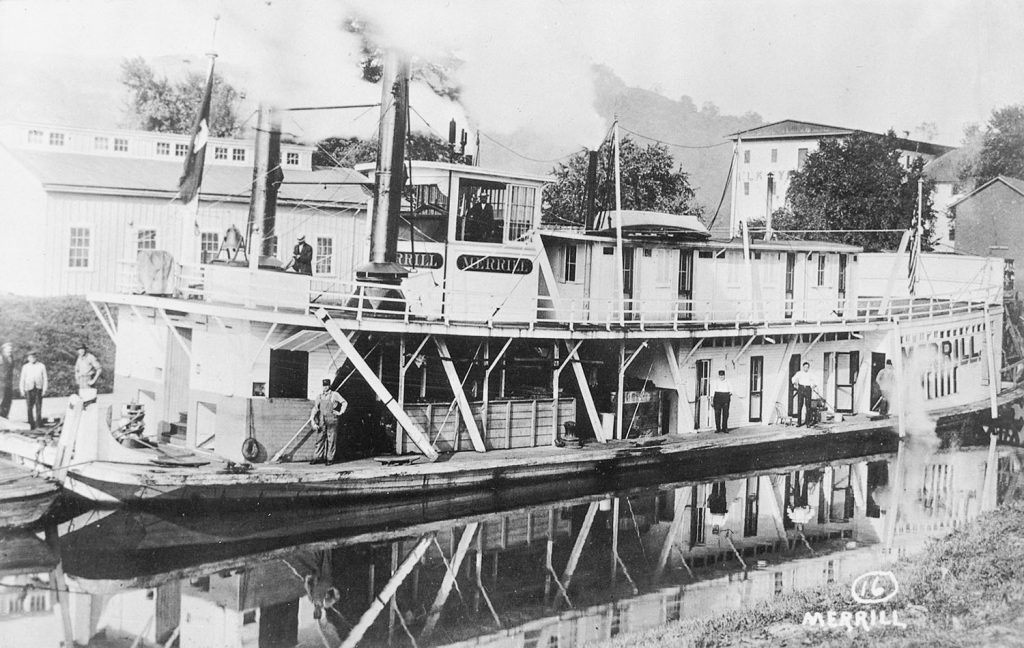 As the Merrill in a canal on the Muskingum River. )—U.S. Engineers photo, David Smith collection)