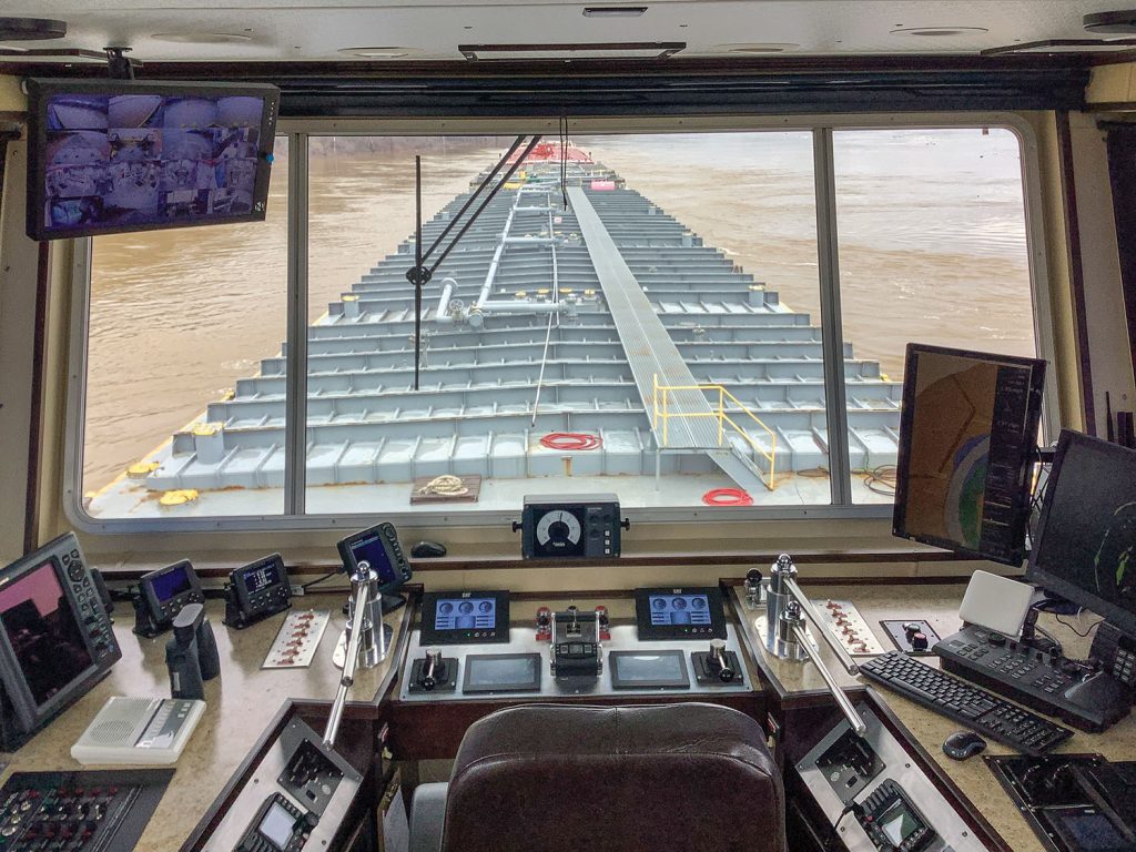 The view from the wheelhouse of the mv. Larry Walker. (Photo courtesy of Southern Devall Towing)