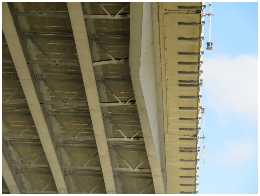 Eastbound span of the Houma Twin Span Bridge showing damaged stringer. (NTSB photo)