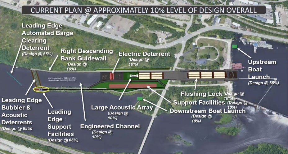 Screenshot from April 26 webinar shows current plan for Brandon Road Lock.