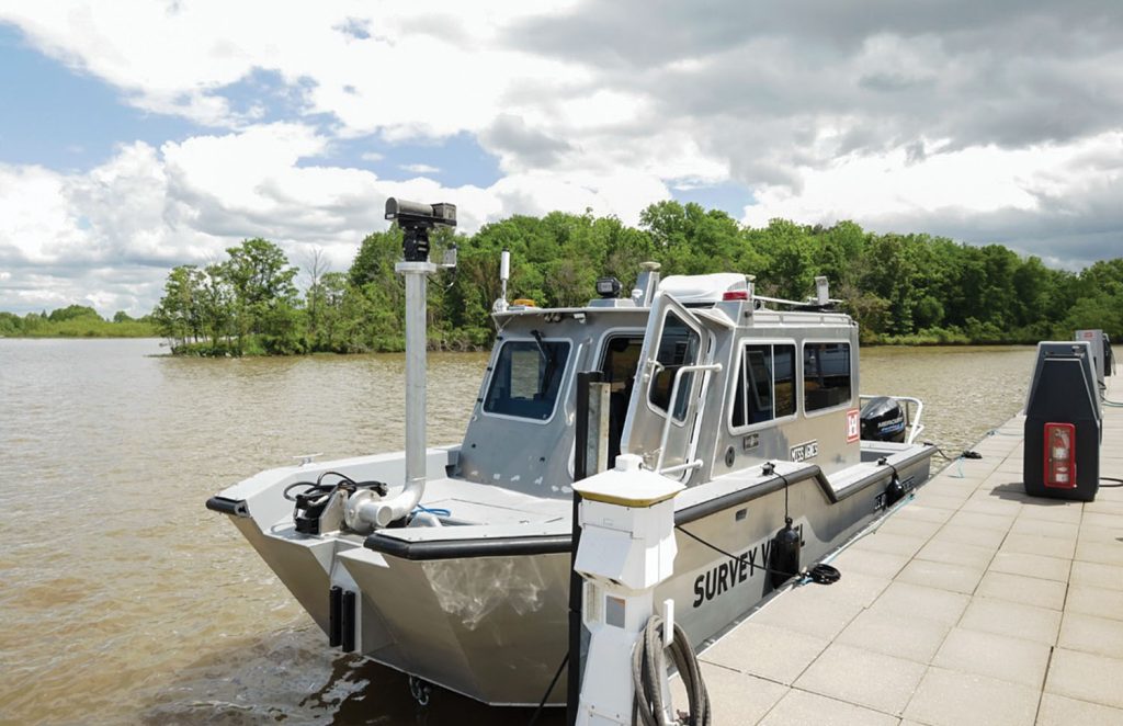 The new survey vessel Miss Agnes sits docked in Columbus, Miss. (Photos courtesy of Mobile Engineer District.)