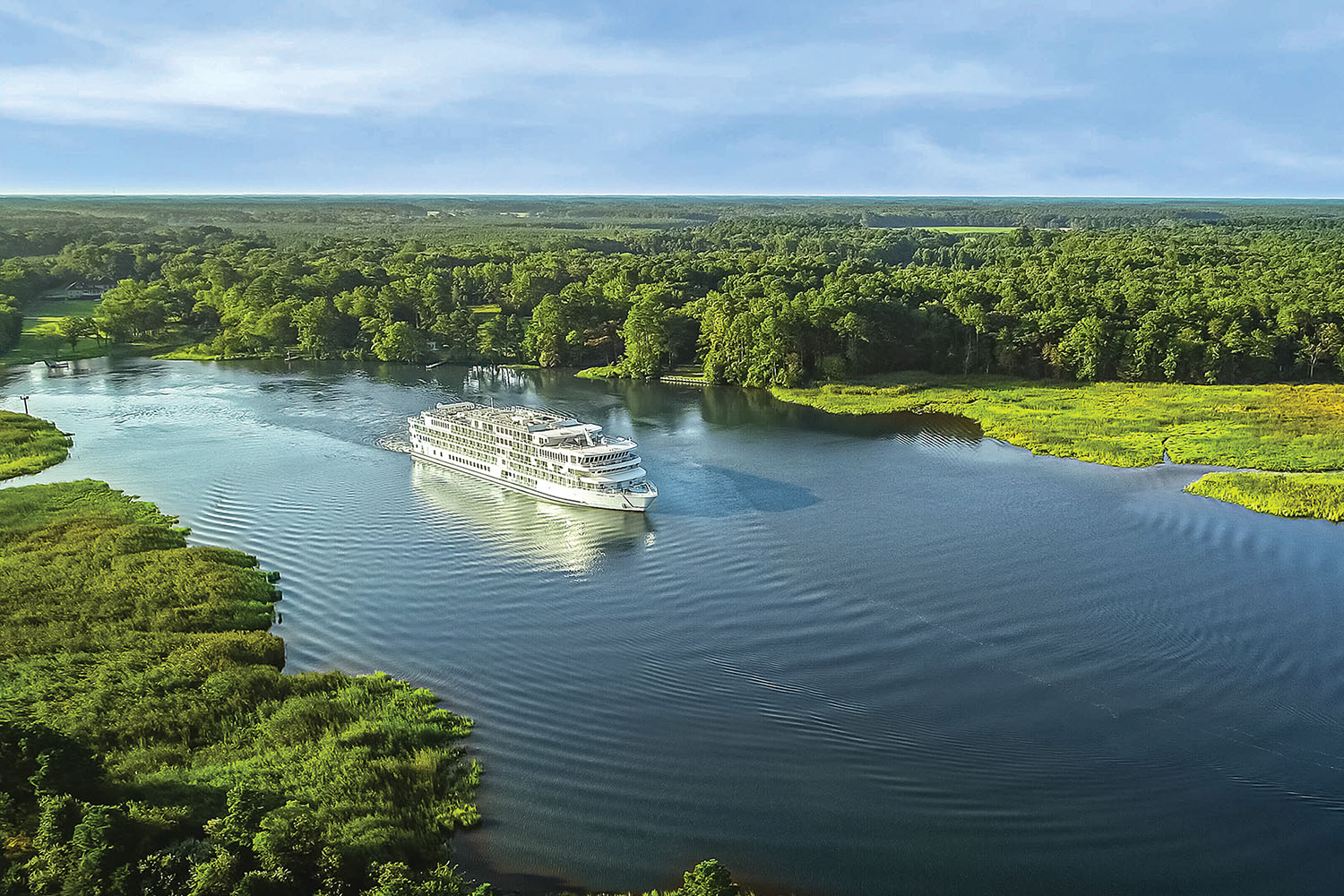 New American Cruise Lines modern riverboat on the Mississippi River. (Photo courtesy of American Cruise Lines)