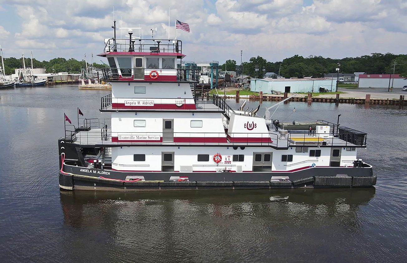 The 2,600 hp. Angela M. Aldrich is the newest and largest vessel in the Evansville Marine Service fleet.