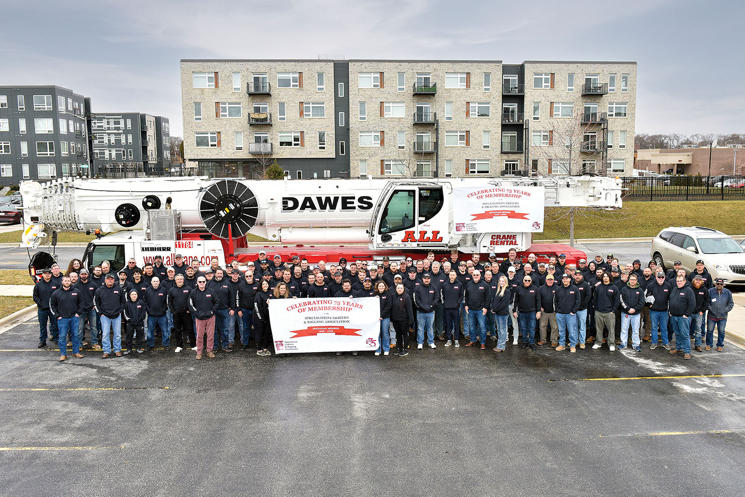 Dawes Rigging & Crane Rental employees celebrate Longevity Award from Specialized Carriers & Rigging Association.