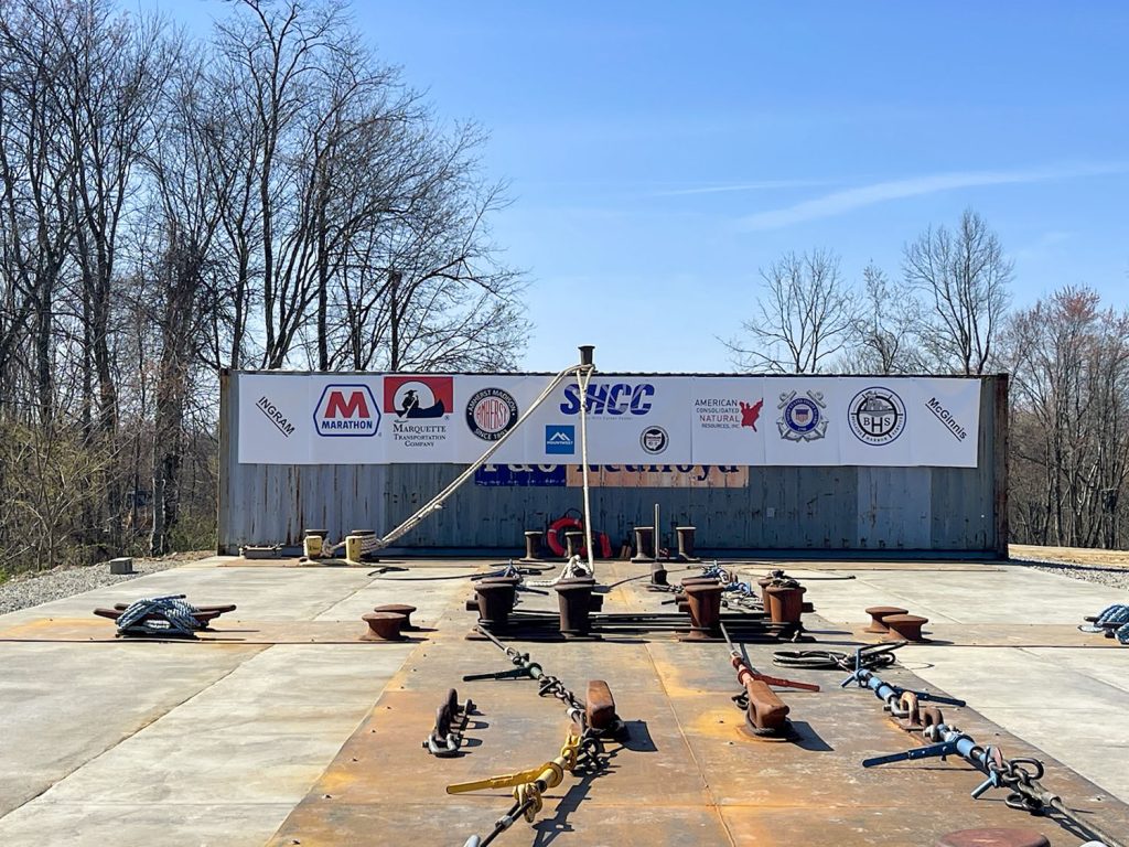 Students built their own concrete training pad, simulating four barges in a two-by-two configuration. Several companies within the maritime industry provided donations. (Photo courtesy of Mountwest Maritime Academy)