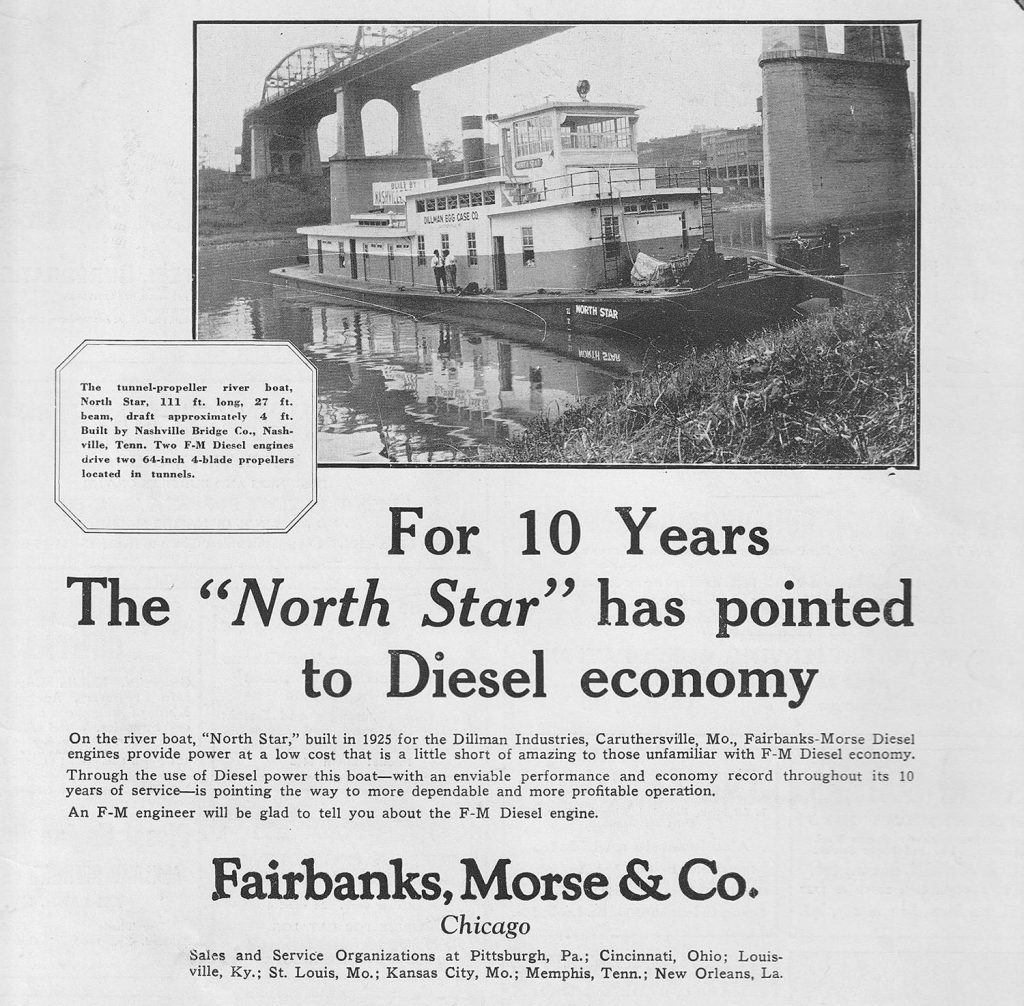 The Fairbanks-Morse front cover ad of the April 6, 1935, issue of The Waterways Journal.  (David Smith collection)