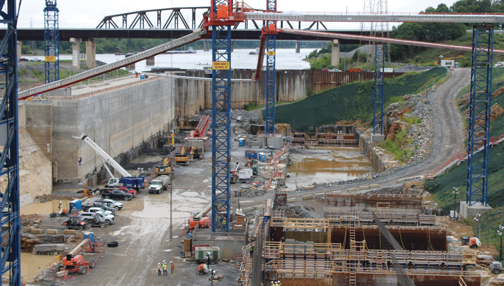 The new, 1,200-foot lock chamber is being built next to the existing 600-foot lock chamber at Kentucky Lock and Dam in Gilbertsville, Ky.