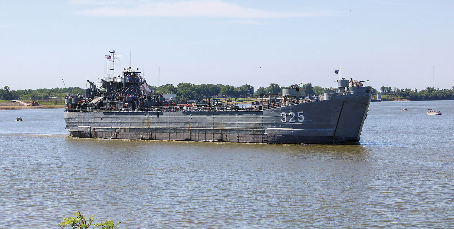LST-325 will make its annual cruise in August and September, visiting LaCrosse, Wis., Dubuque, Iowa, and Hannibal, Mo. The amphibious ship served in World War II, including in the D-Day invasion. (Photo by Shelley Byrne)
