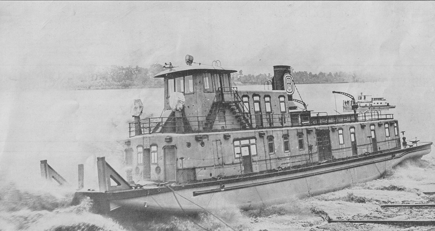 Launching as pictured in a St. Louis Ship ad in the  June 4, 1938, WJ. (David Smith collection)