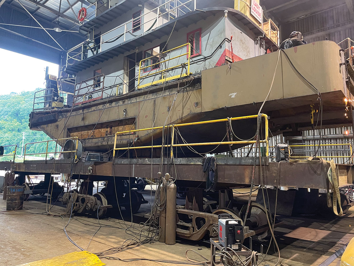 The mv. Lady Louise of Three Rivers Marine & Rail Terminals is being re-hulled by Superior Marine of South Point, Ohio. Work on the vessel has been ongoing since April and is expected to be complete in the second week of October. (Photo courtesy of Superior Marine Inc.)