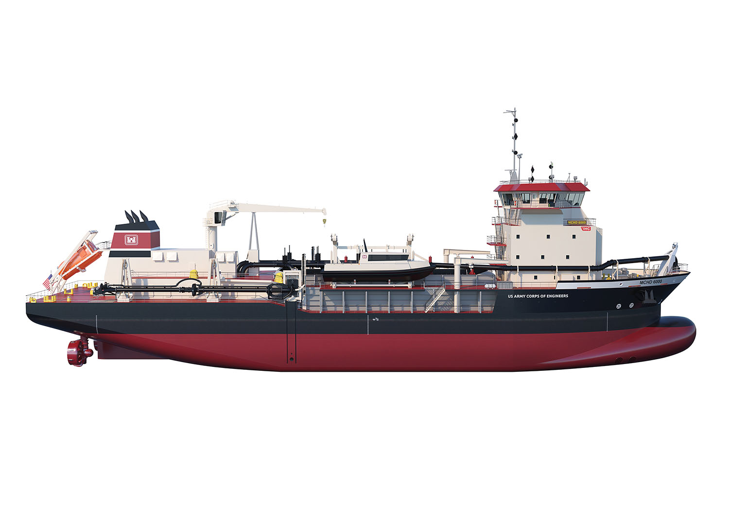 Rendering of new medium-class hopper dredge for the Corps of Engineers that will replace the Dredge McFarland. (Courtesy of Eastern Shipbuilding Group)