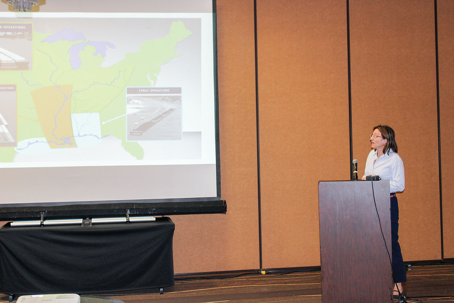 Dr. Leah Dundon, director of the Vanderbilt Climate Change Initiative, speaks at the Tennessee River Valley Conference earlier this month in Franklin, Tenn. (photo by Shelley Byrne)