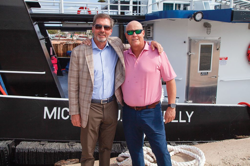 ACBL CEO Mike Ellis with vessel namesake Mike Kennelly. (Photo by Frank McCormack)