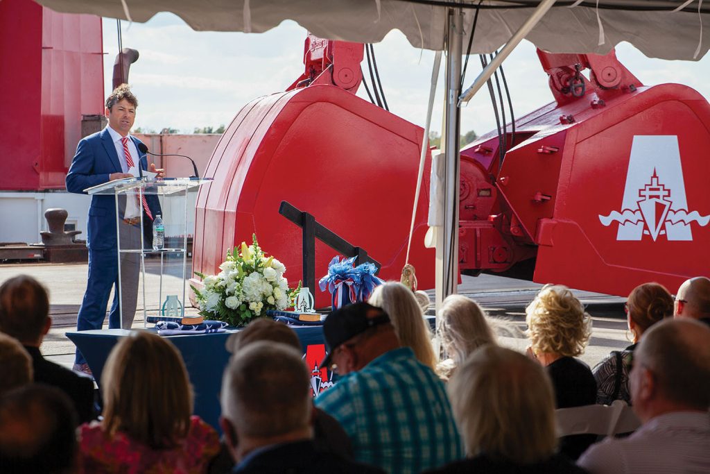 Associated Terminals Chairman Gary Poirrer speaks during the dedication ceremony. (Photo by Frank McCormack)