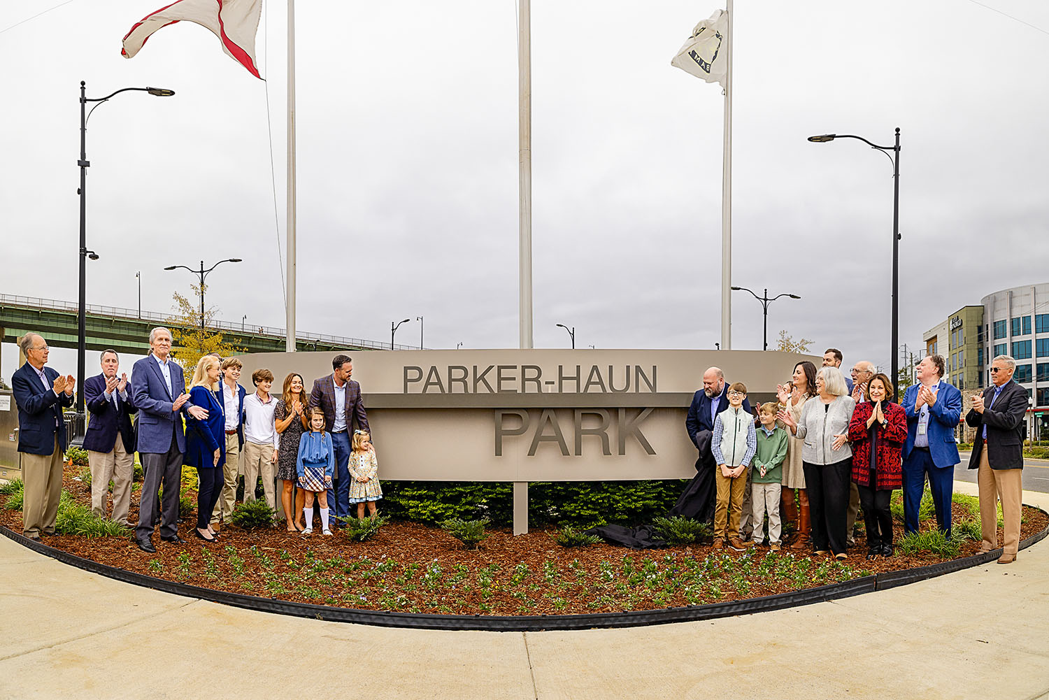 The Parker and Haun families at the October 30 celebration to dedicate Parker-Haun Park on the Tuscaloosa riverfront. (Photo courtesy of Parker Towing Company)