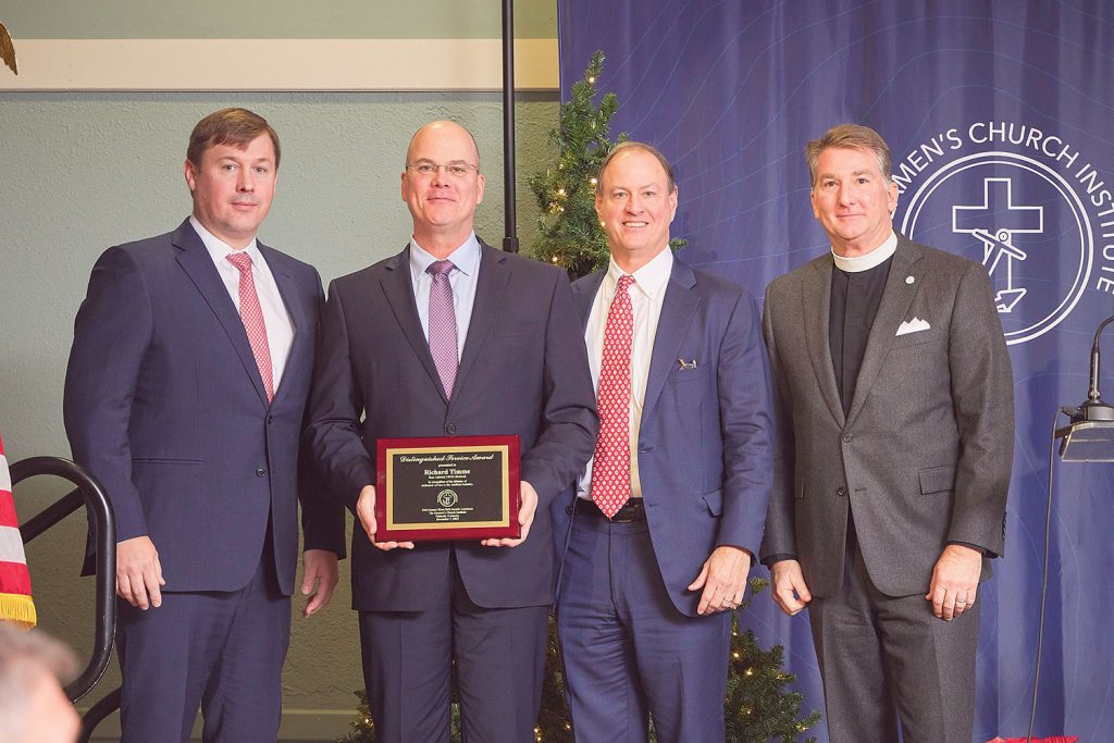From left: Damon Judd, president and CEO of Marquette Transportation Company; Distinguished Service Award recipient Rear Adm. Richard Timme, U.S. Coast Guard (Ret.); Merritt Lane, president and CEO of Canal Barge Company; and the Rev. Mark Nestlehutt, SCI president and executive director. (Photo courtesy of Seamen's Church Institute)