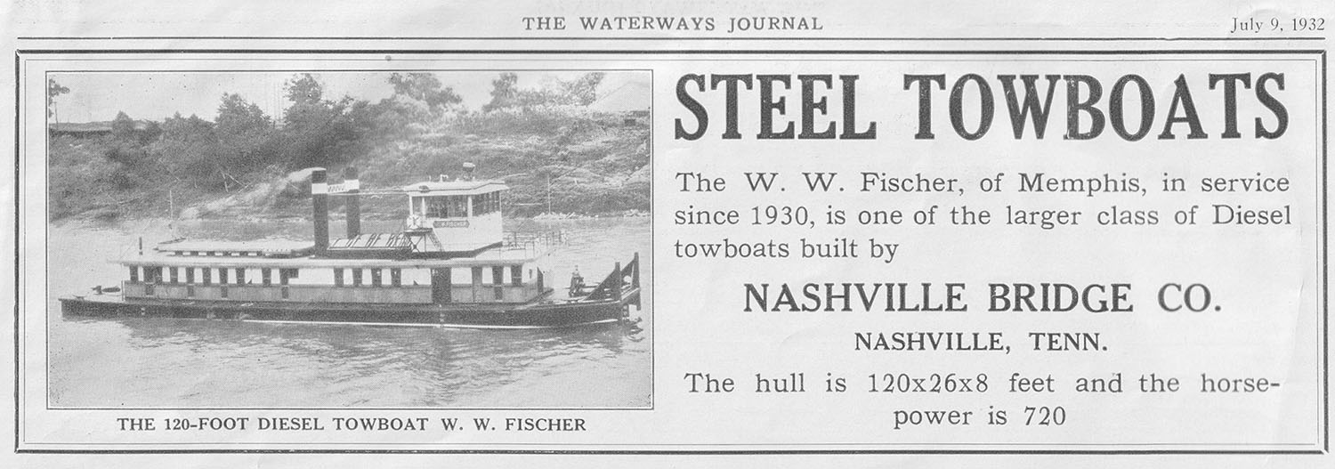 The new W.W. Fischer in a July 9, 1932, Waterways Journal ad. (David Smith collection)