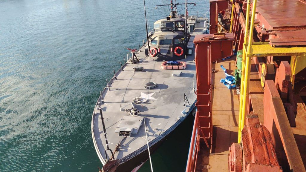 PTF-26 alongside the mv. BBC Michigan before being loaded into its travel cradle. (Photo courtesy of Maritime Pastoral Training Foundation)