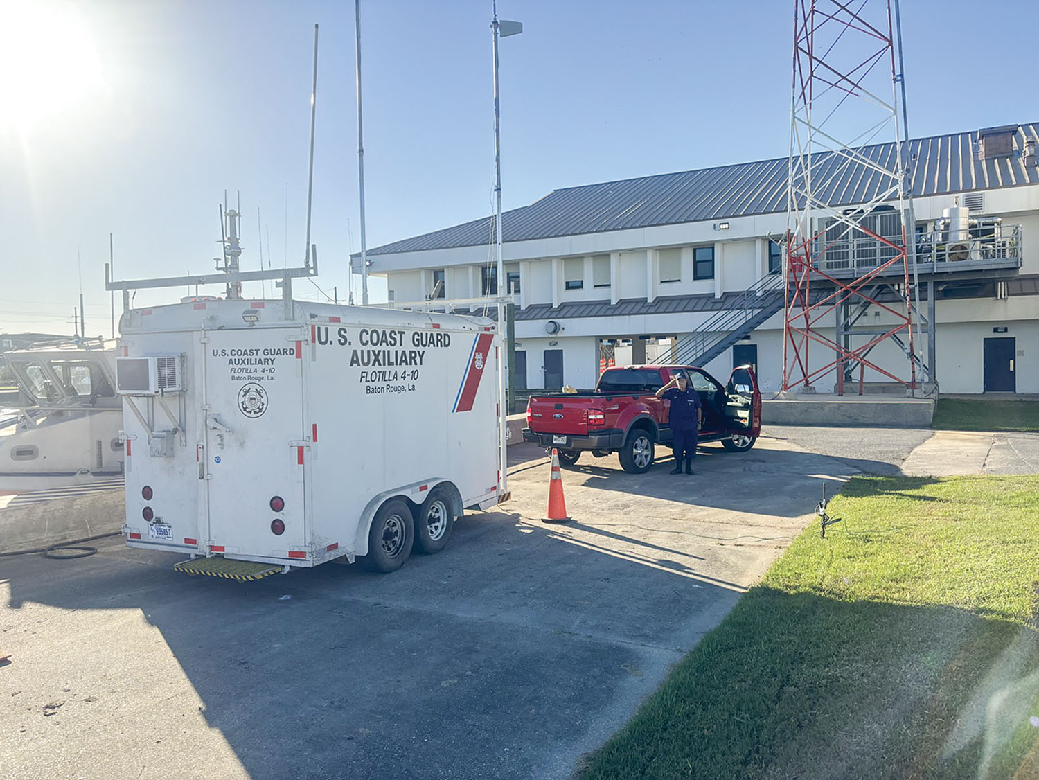 The Auxiliary Communications Trailer was moved to Coast Guard Station Venice to monitor radio communications during an outage of Rescue 21’s capabilities. (Photo courtesy of Cedric Walker)