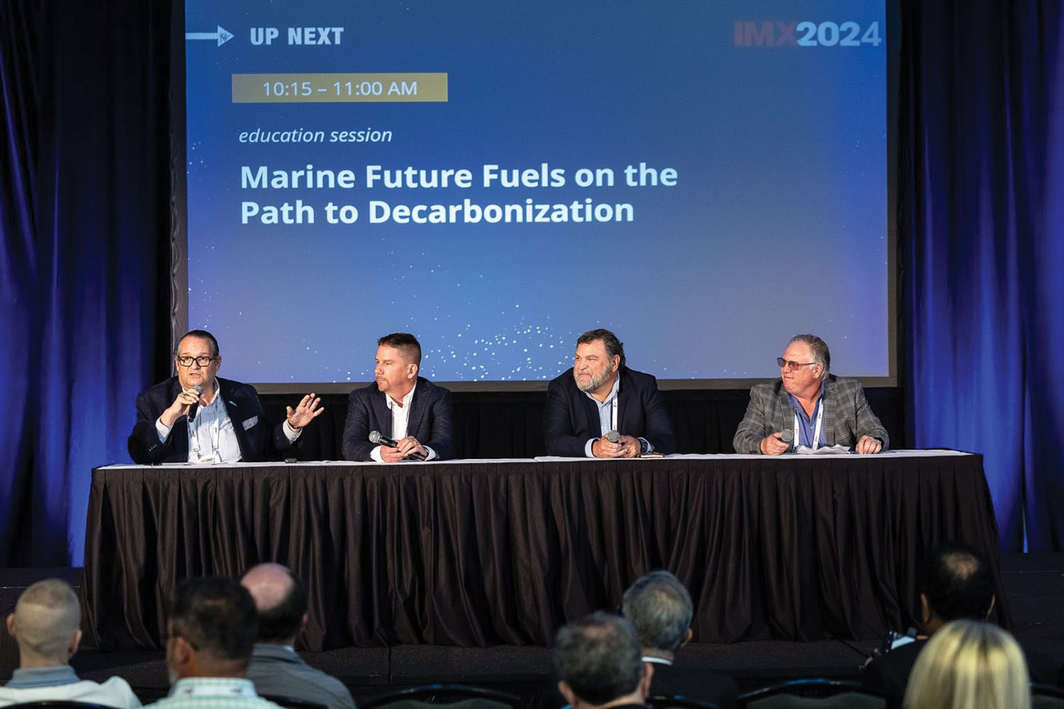 A panel of experts discusses future fuels and the path to decarbonization at IMX 2024, held May 29-31 in Nashville, Tenn. (Photo courtesy of Event Coverage Nashville)