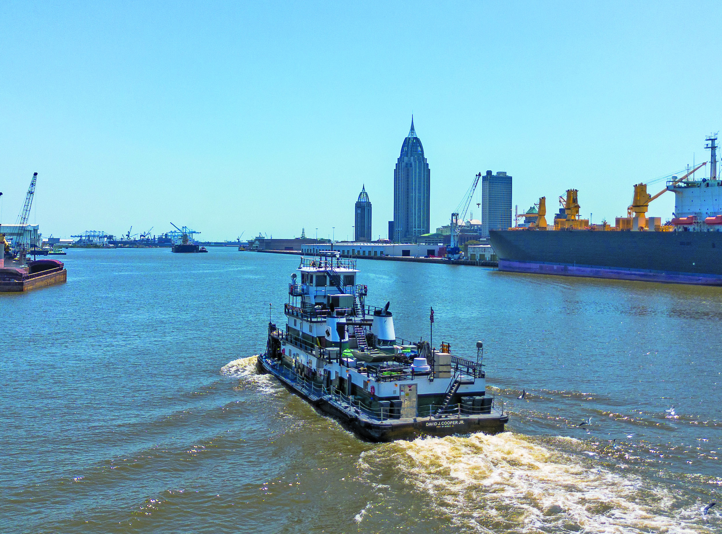 The newly acquired mv. David J. Cooper Jr. motors through the Mobile, Ala., harbor. (Photo courtesy of Cooper Marine)