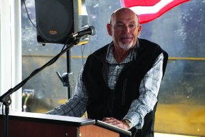 Benny Cenac, owner of Houma, La.-based Main Iron Works, speaks at the April 3 christening of the mv. David North.