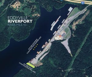 The Eddyville Riverport and Industrial Development Authority has received grant funding to add a new inlet and four new mooring dolphins. Their planned locations are marked here.