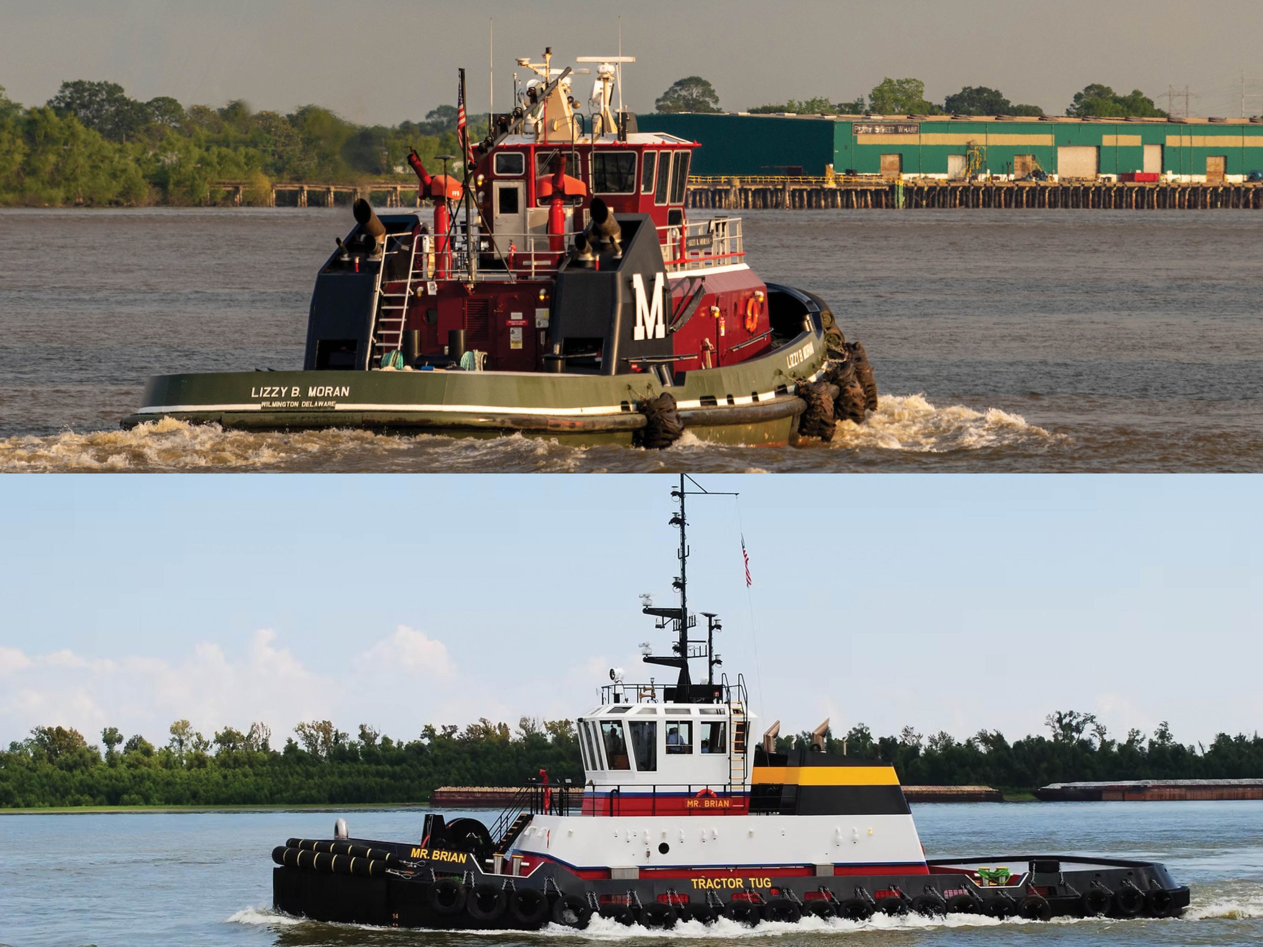 Moran Towing’s mv. Lizzy B. Moran and Bisso Towboat’s mv. Mr. Brian operate on the Lower Mississippi River. (Photo courtesy of Moran Towing Corporation)