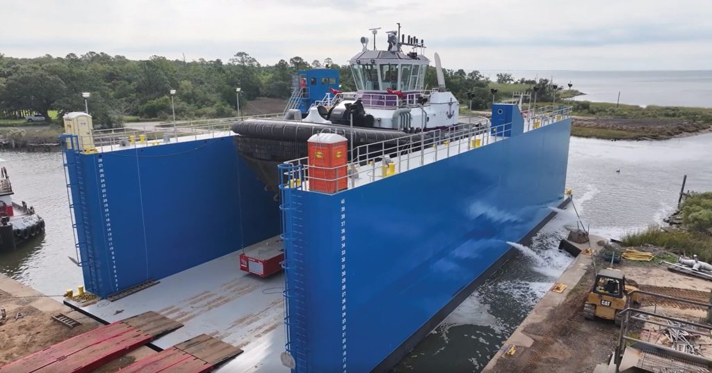 The state-of-the-art drydock will allow Master Boat Builders to release vessels on their own for the first time. (Photo courtesy of Master Boat Builders)