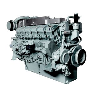 The mv. John Austin’s new engines are Mitsubishi S12R-Y3s rated at 1,260 hp. at 1,600 rpm. (Photo courtesy of Laborde Products)