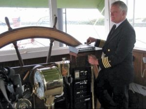 Capt. Mike Fitzgerald standing a pilot watch aboard the Belle of Louisville. (Photo courtesy Belle of Louisville Riverboats)