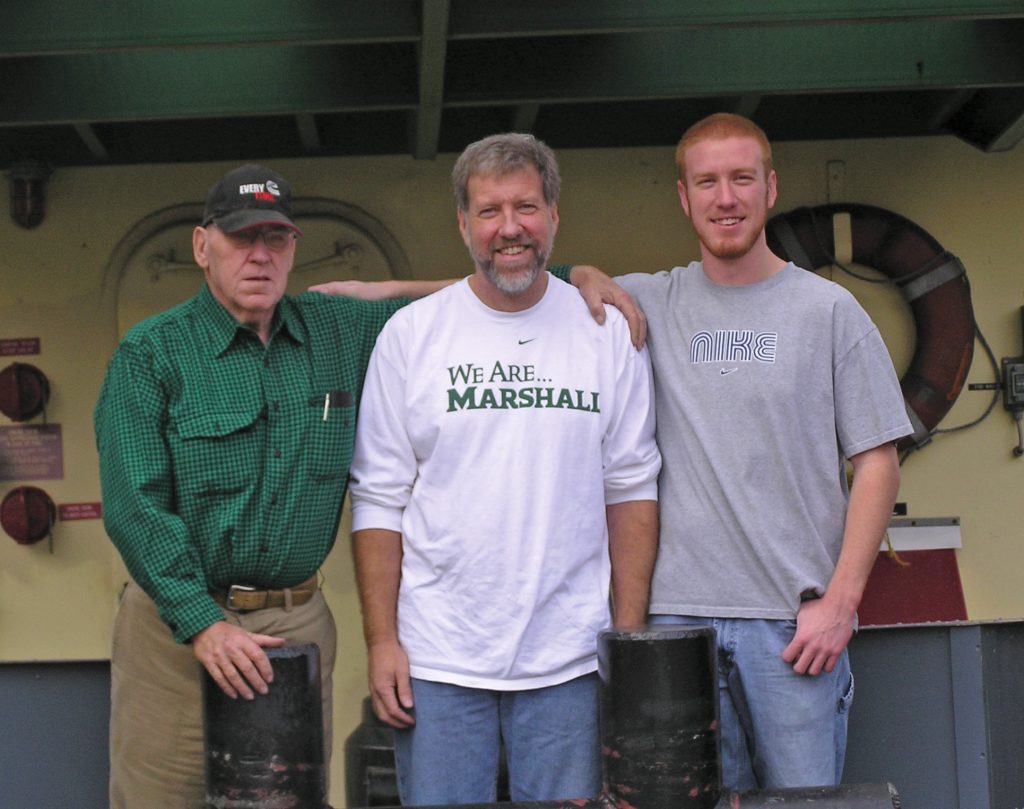 Three generations of towboat captains. Left to right, Capt. Charles, Capt. Rick and Capt. CR. (Photo courtesy of CR Neale)