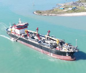 The Frederick Paup, Manson Construction’s self-propelled trailing suction hopper dredge, is the largest dredge of its kind ever built in the United States. (Photo courtesy of Manson Construction)