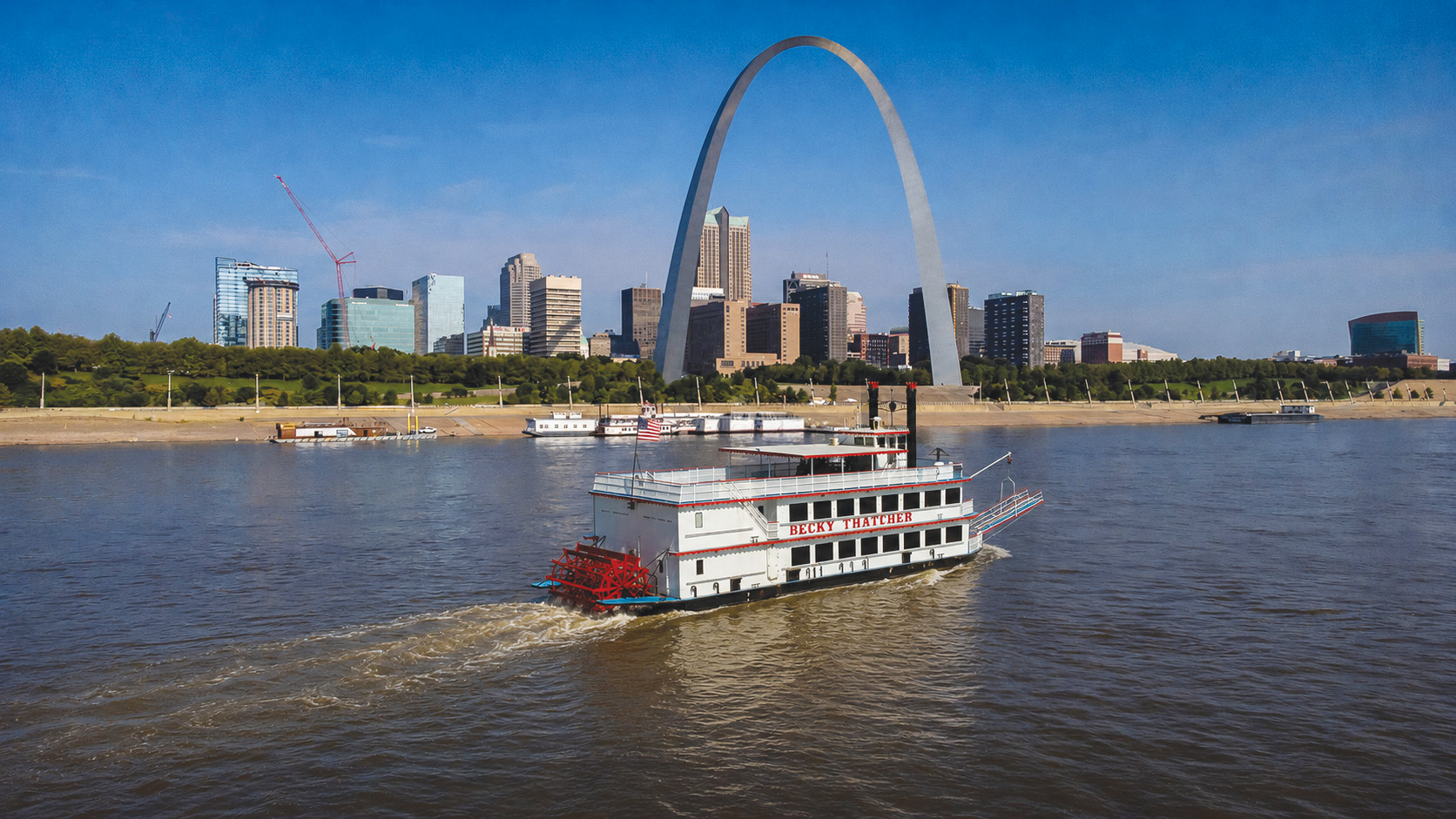 Capt. Riley Brown of Riverview Tug Service made his first trip as captain while delivering the “new” mv. Becky Thatcher from Bayou La Batre, Ala., to St. Louis, Mo. Joining Brown were Capt. Brandon Phillips, pilot Billy Fleming, deckhands Josh Leach and Joey Dufrene, and Brandon Hansen of ABS, who participated in the trip as part of the organization’s industry outreach efforts. (Photo courtesy of Riverboats at the Gateway Arch)