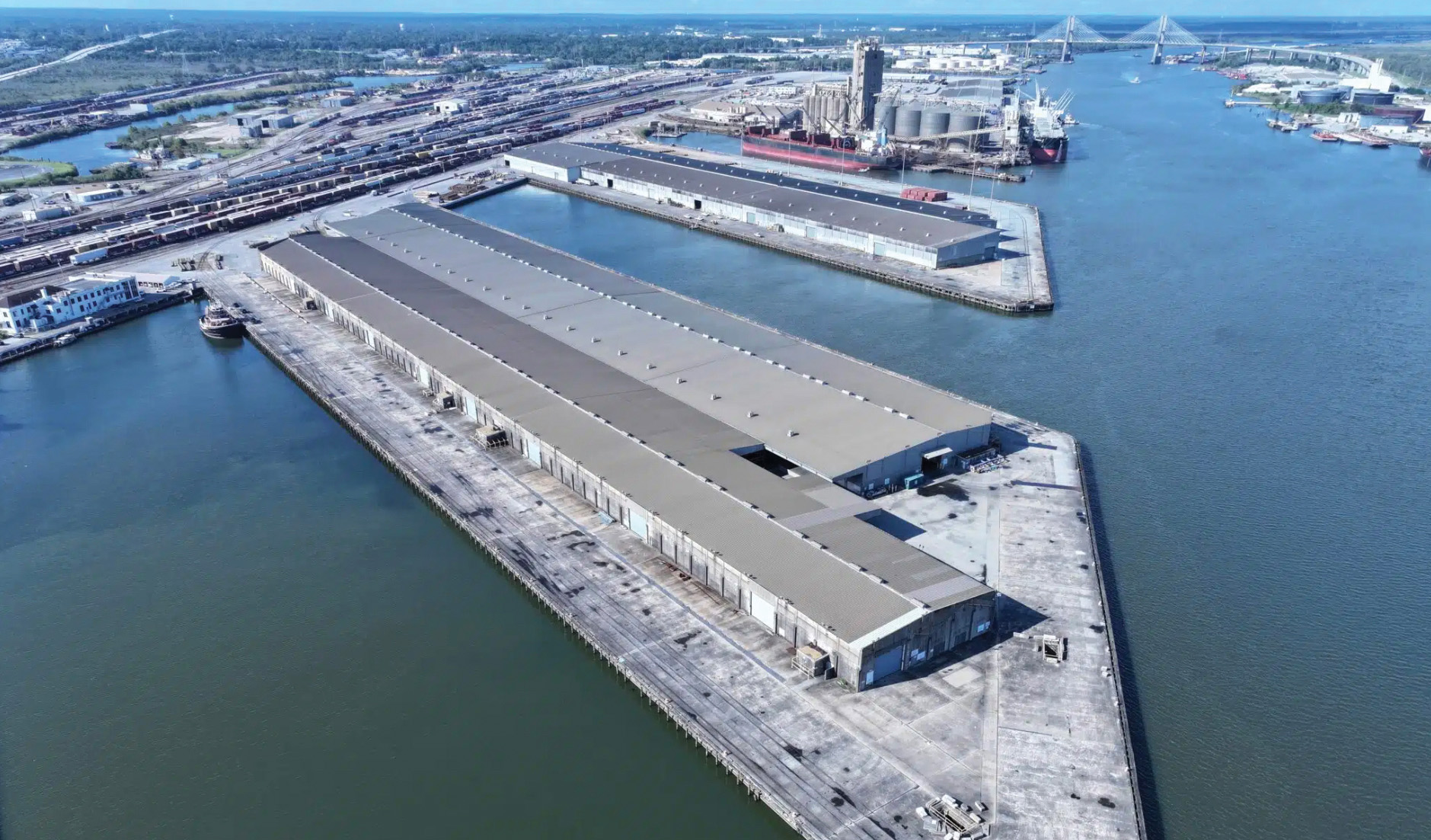 An aerial view of the Port of Mobile’s Pier B South. (Photo courtesy of the Alabama Port Authority)